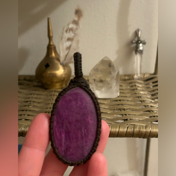 Hemp Wrap Raw Ruby Cabochon Necklace PENDANT - Picture 9 of 16